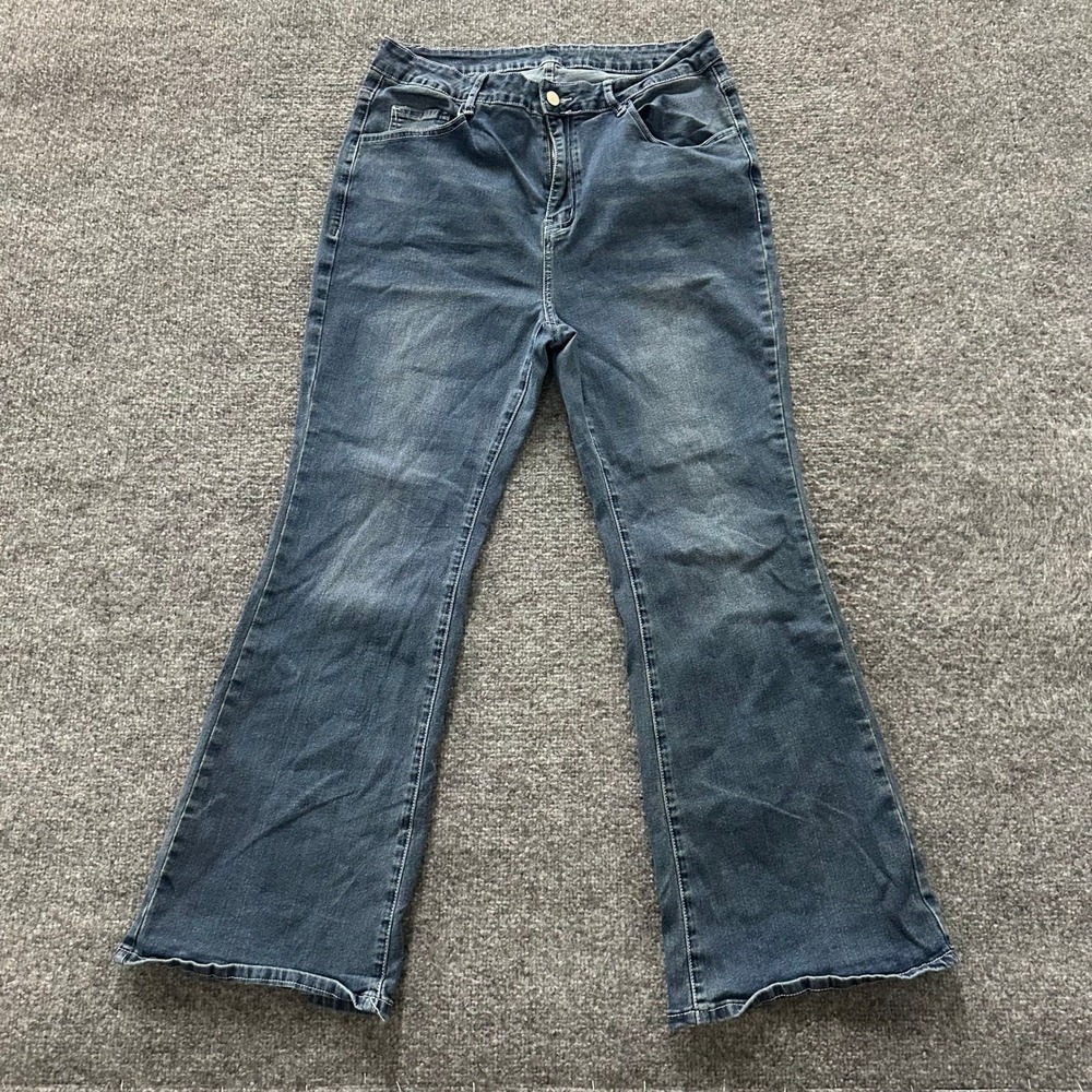 Romwe Jeans Womens Size 1XL Blue Viscose Blend Flare Leg Stretch Denim Casual